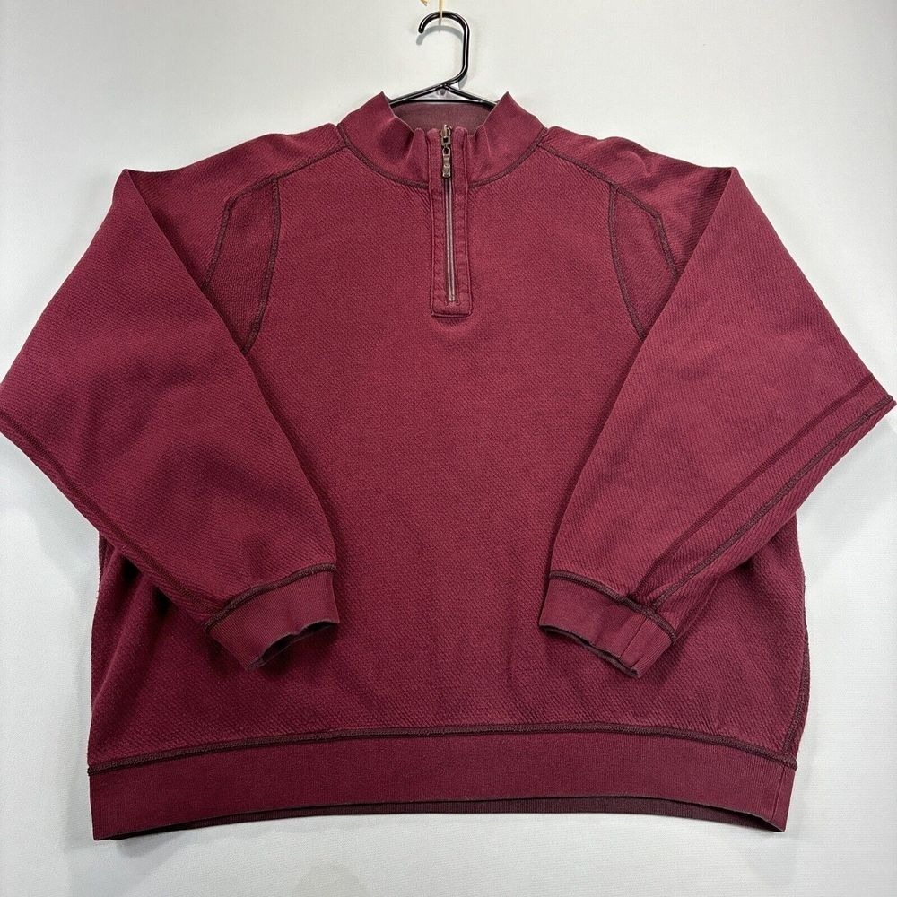 Tommy Bahama Sweater Mens Extra Large Burgundy Quarter Zip Pullover‎ Popover Dad